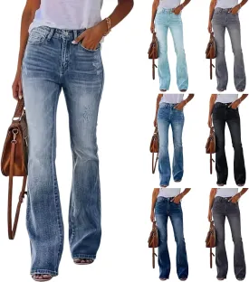 High Rise Flare Jeans for Woman Denim Distressed Stretchy Bootcut Cowgirl Jeans Boyfriend Country Bell Bottom Pants
