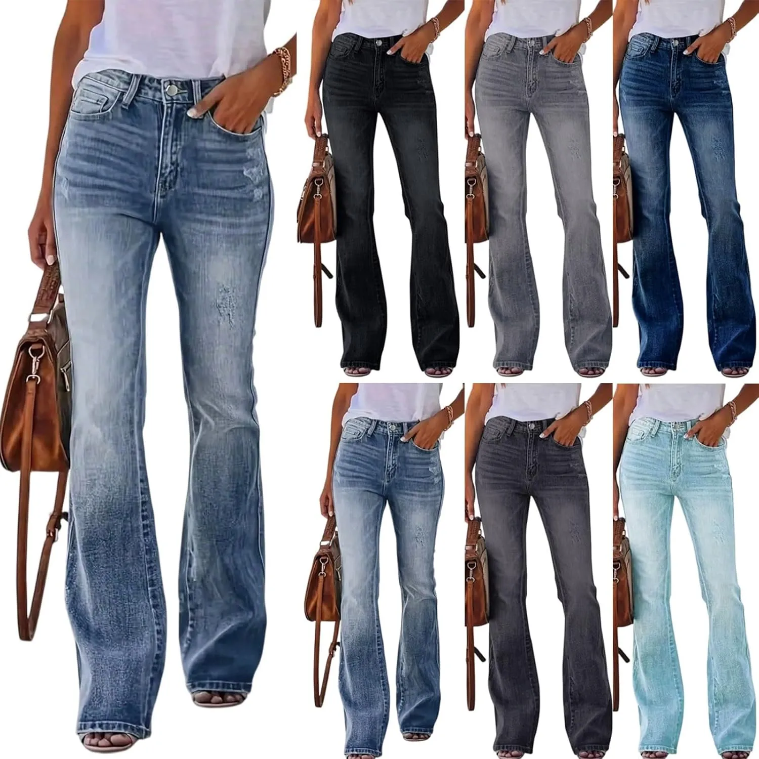 High Rise Flare Jeans for Woman Denim Distressed Stretchy Bootcut Cowgirl Jeans Boyfriend Country Bell Bottom Pants