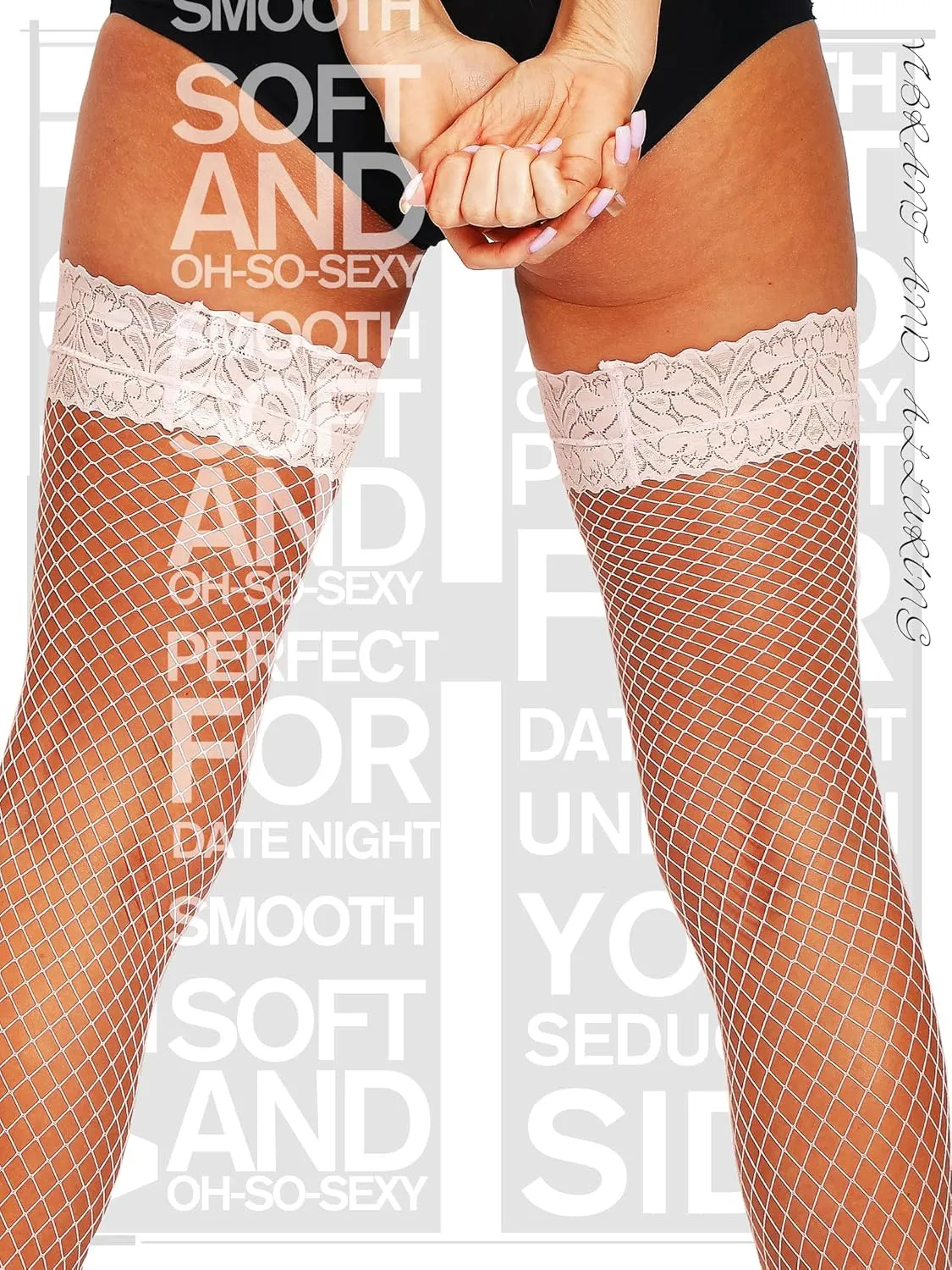 HONENNA Fishnet Thigh High Stockings, 20  Colors Silicone Lace Top Stay Up Nylons Tights for Woman, Size A-D