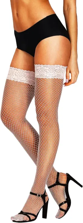 HONENNA Fishnet Thigh High Stockings, 20  Colors Silicone Lace Top Stay Up Nylons Tights for Woman, Size A-D