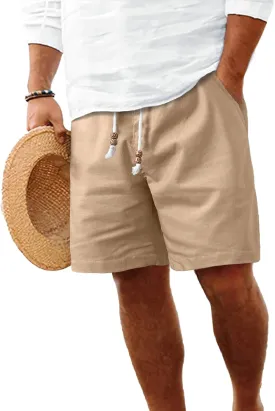 HOTake Men's Linen Shorts Casual Drawstring Elastic Waist Summer Beach Vacation Shorts