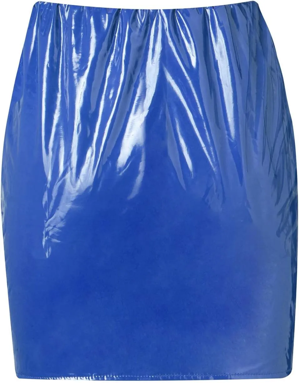 HYxwrjoker Women High Waist PU Latex Bodycon Mini Pencil Skirts Leather Bright Straight A-Line Slim Tight Clubwear