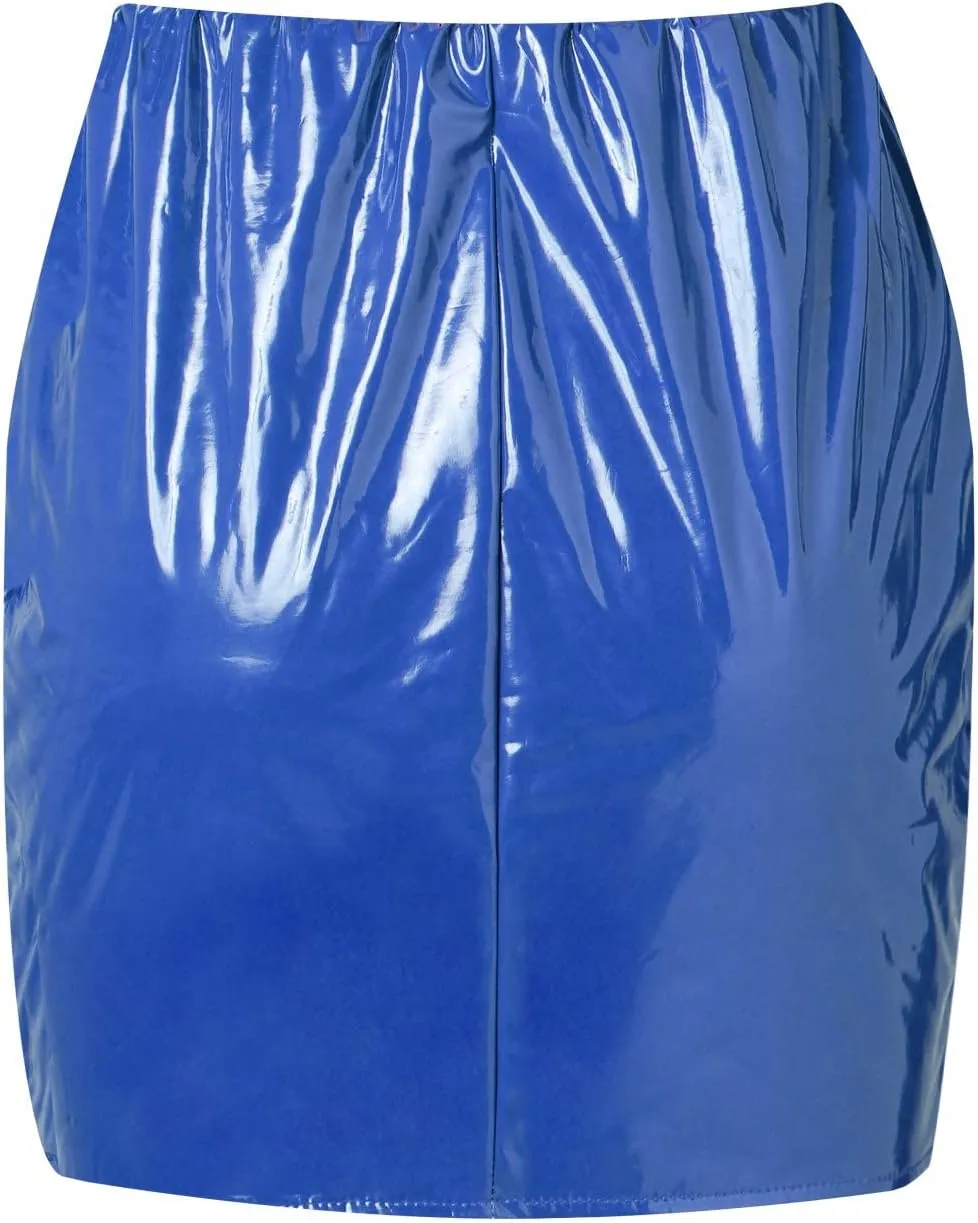 HYxwrjoker Women High Waist PU Latex Bodycon Mini Pencil Skirts Leather Bright Straight A-Line Slim Tight Clubwear