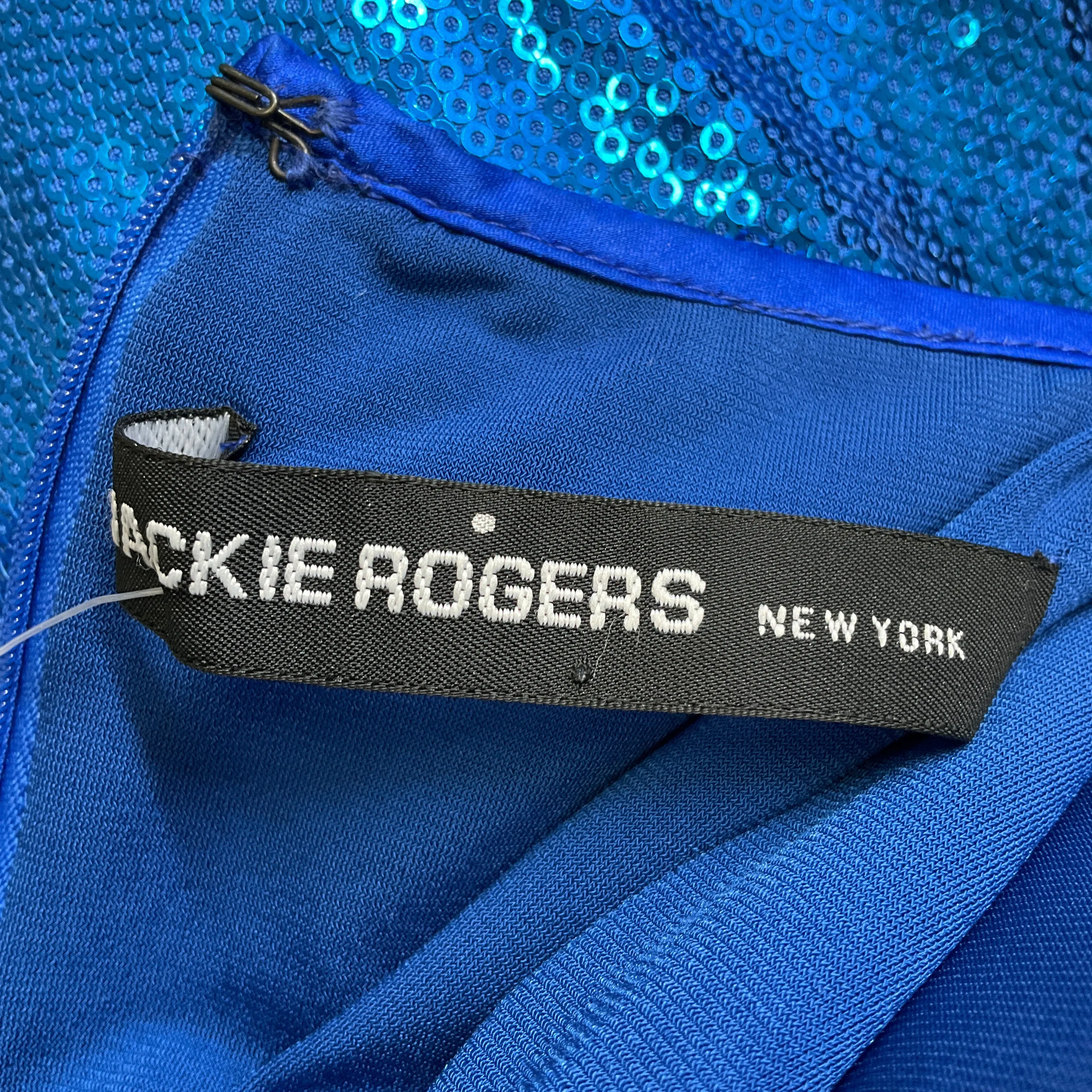 Jackie Rogers Blue Sequined Long Sleeved Cocktail Dress