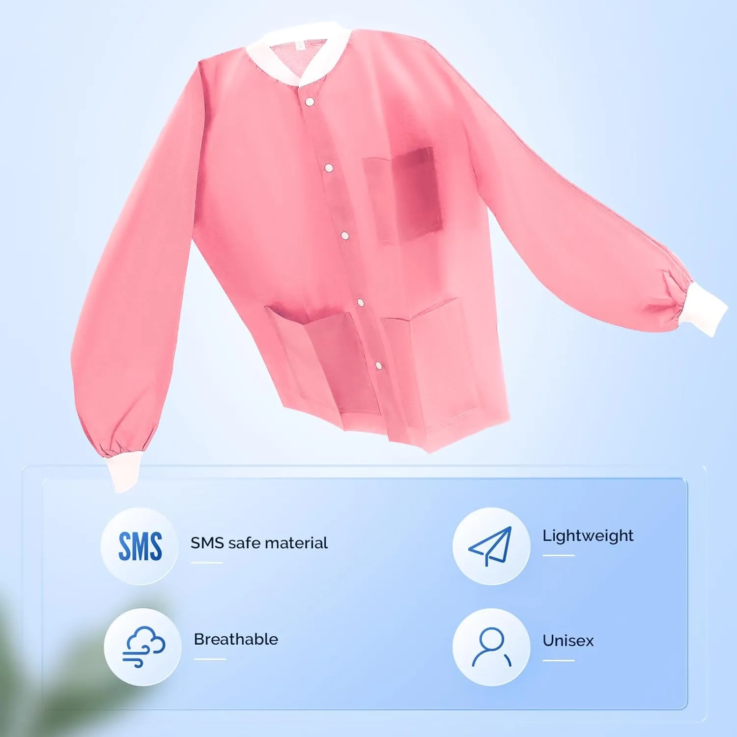 JMU 10-50 Pack Disposable Lab Jackets, SMS Medical Jackets/Coats for Men and Women, Knit Cuffs & Collar, 3 Pockets