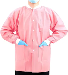 JMU 10-50 Pack Disposable Lab Jackets, SMS Medical Jackets/Coats for Men and Women, Knit Cuffs & Collar, 3 Pockets