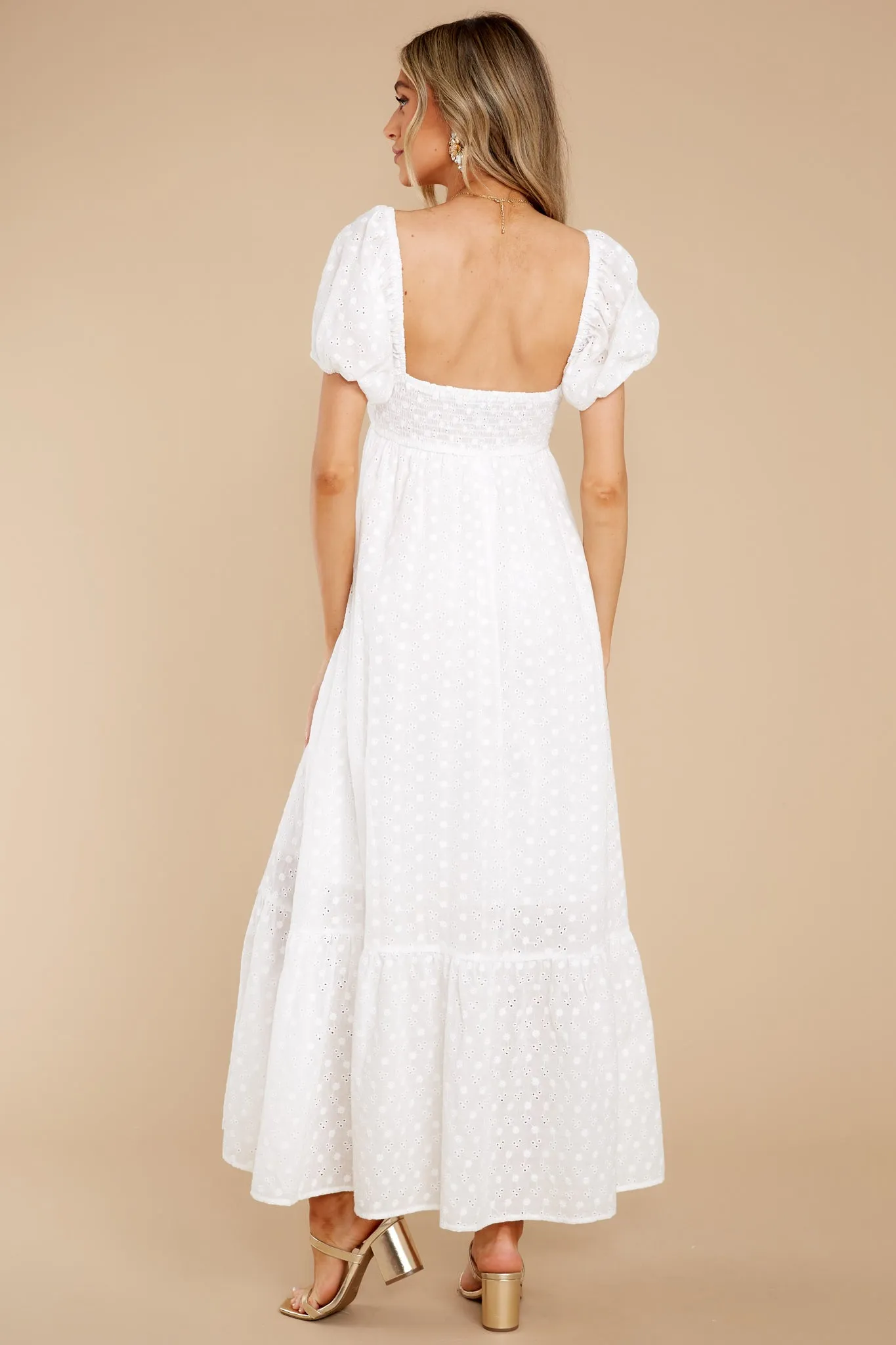 Joyful Glow White Eyelet Cotton Maxi Dress