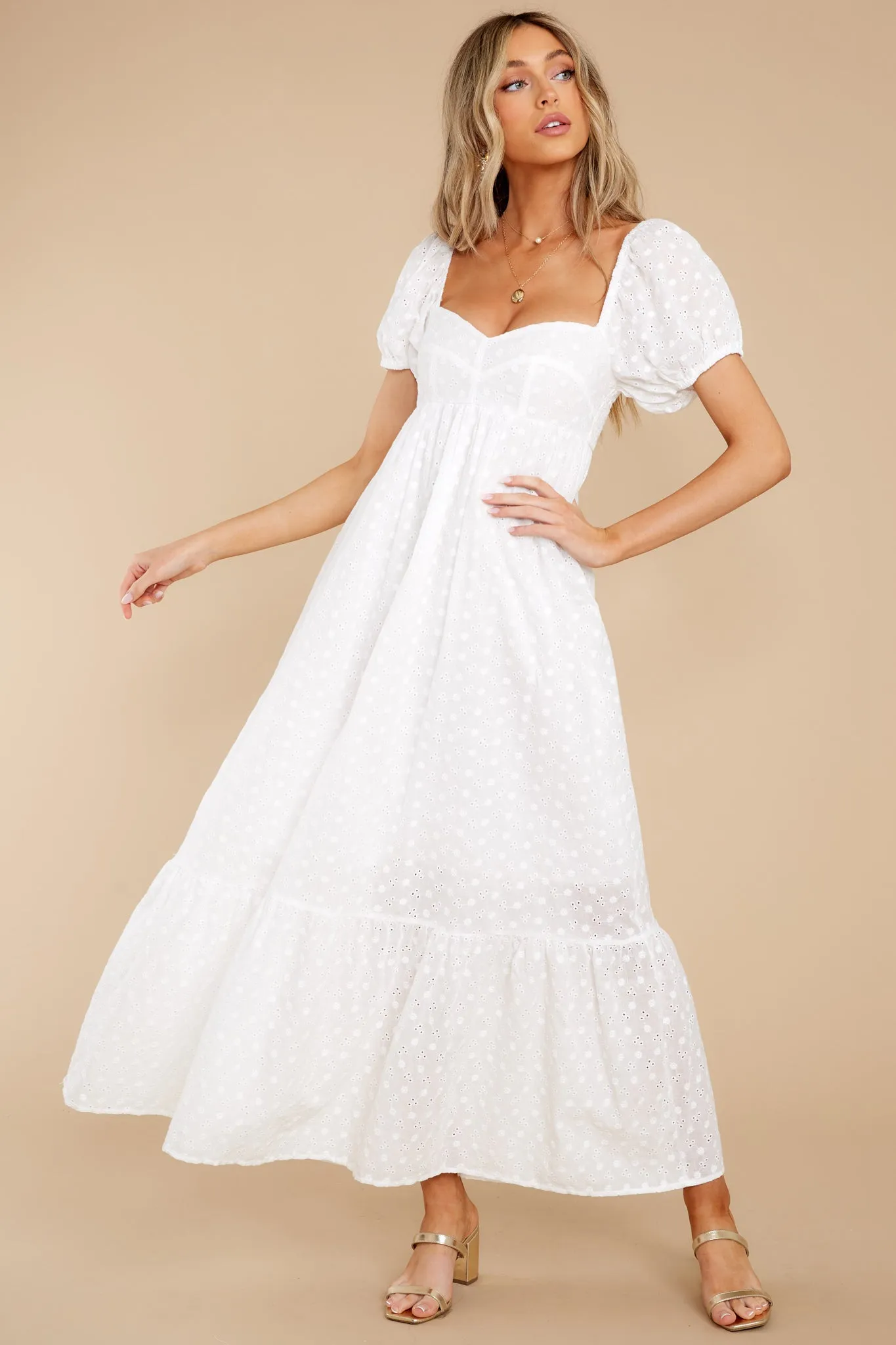 Joyful Glow White Eyelet Cotton Maxi Dress