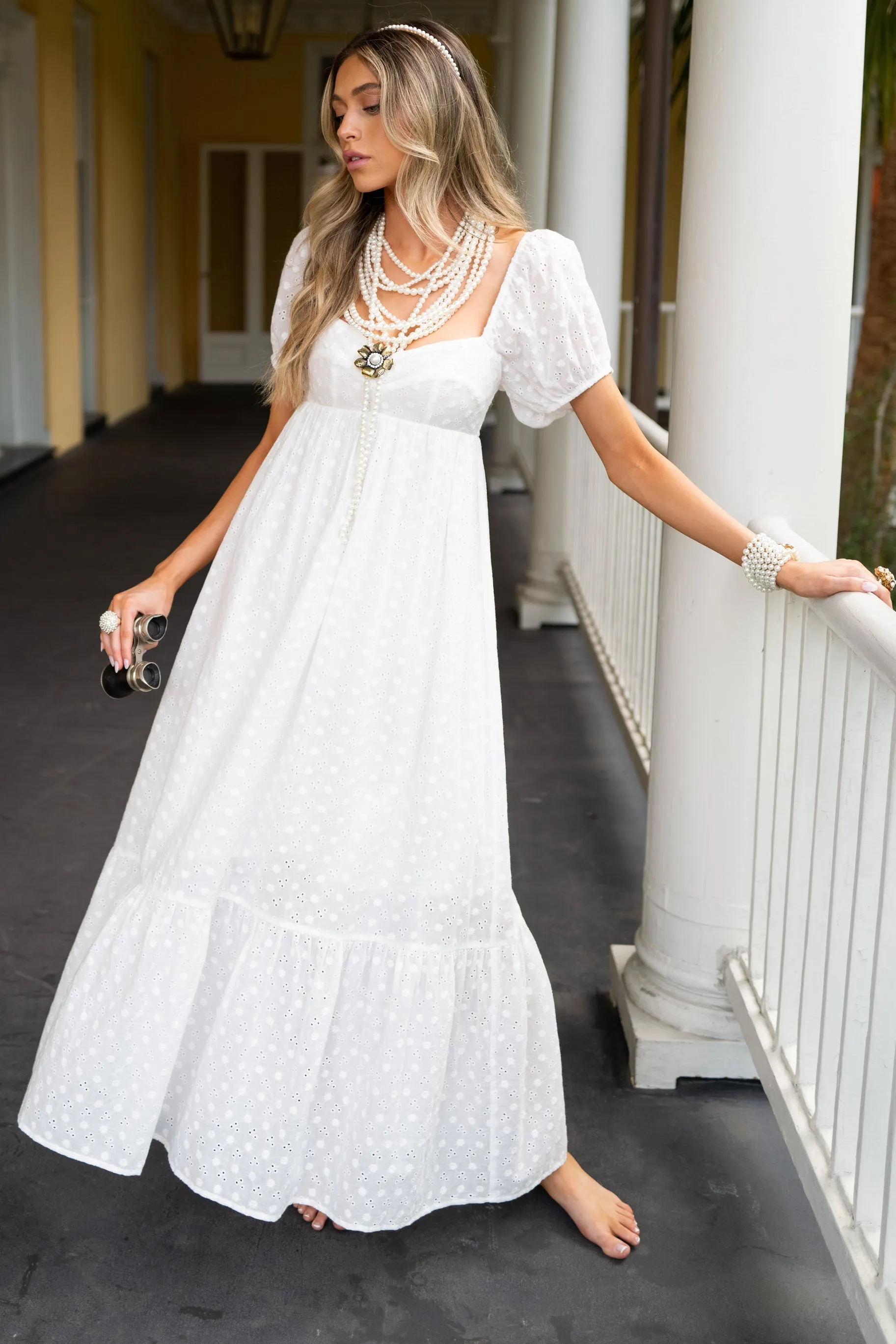 Joyful Glow White Eyelet Cotton Maxi Dress
