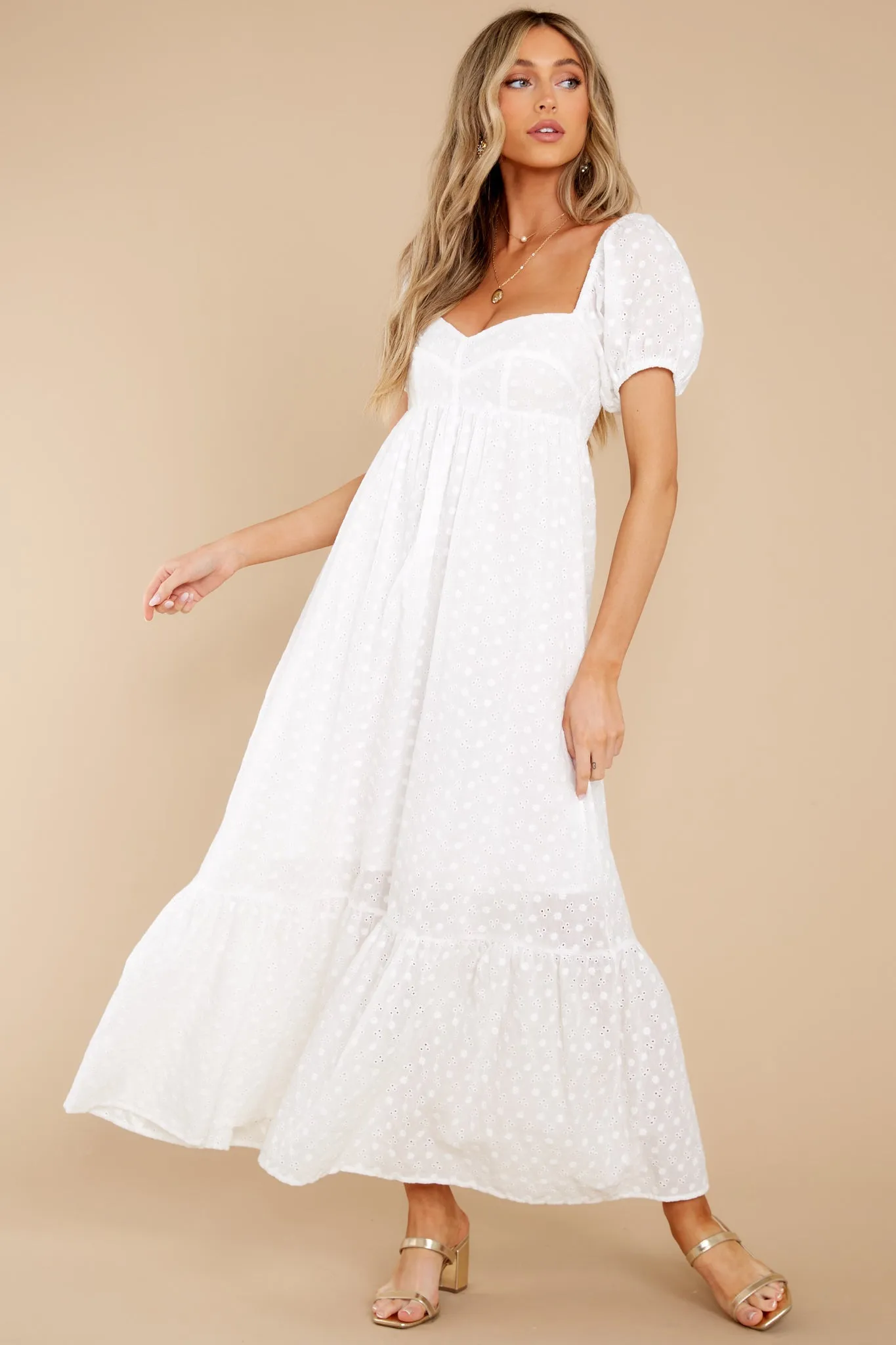 Joyful Glow White Eyelet Cotton Maxi Dress