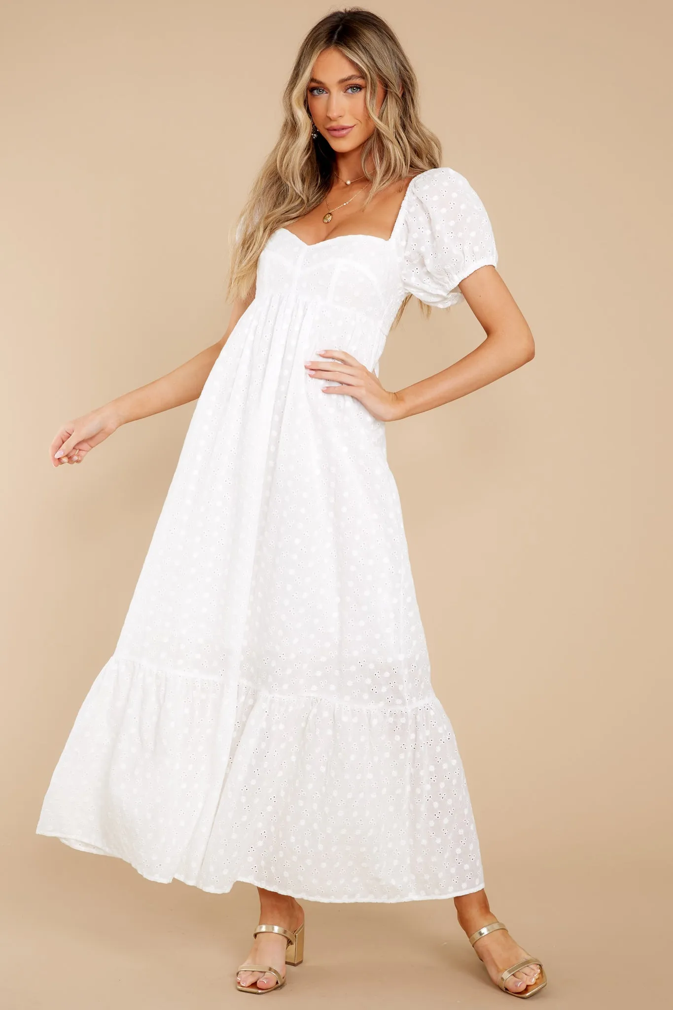 Joyful Glow White Eyelet Cotton Maxi Dress