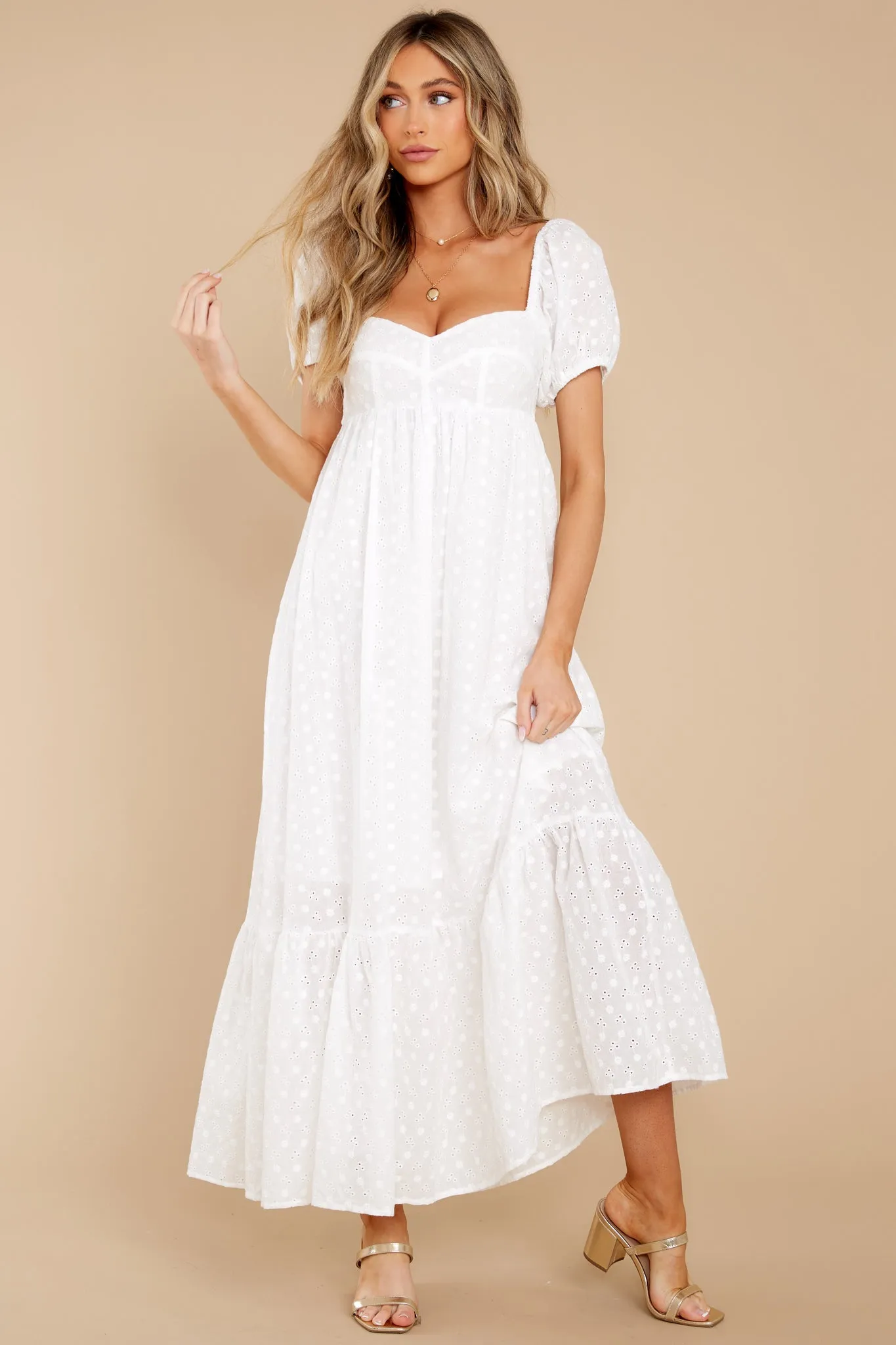 Joyful Glow White Eyelet Cotton Maxi Dress