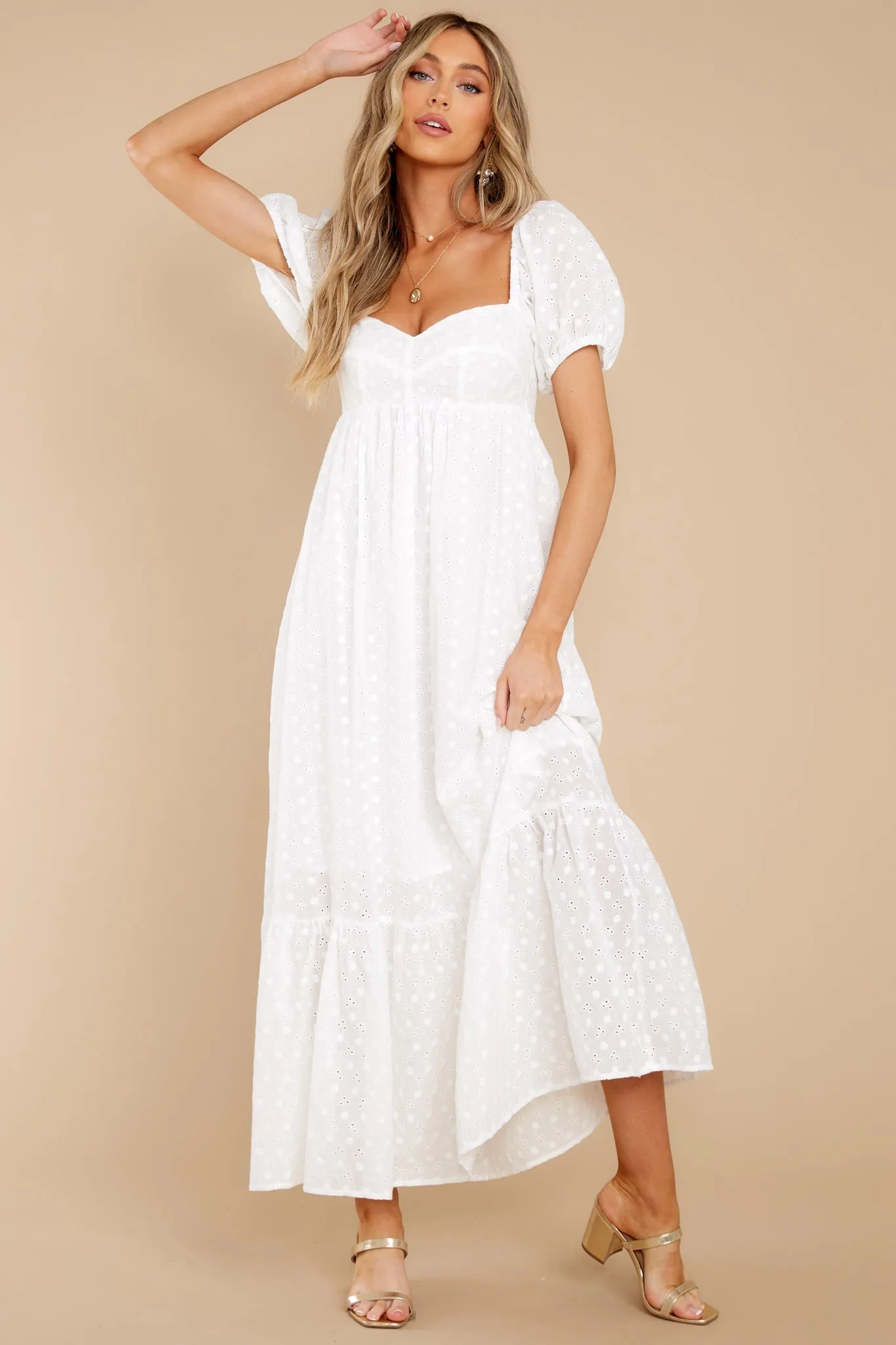 Joyful Glow White Eyelet Cotton Maxi Dress