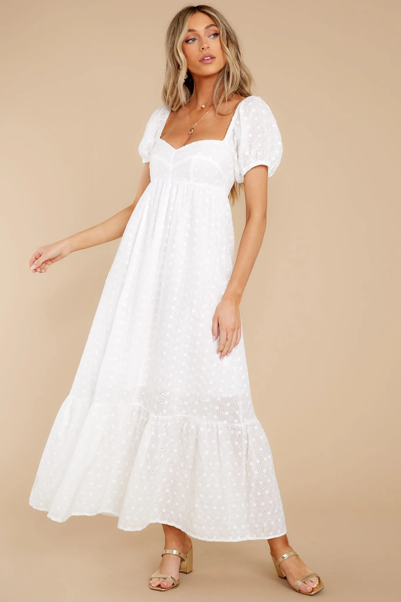 Joyful Glow White Eyelet Cotton Maxi Dress
