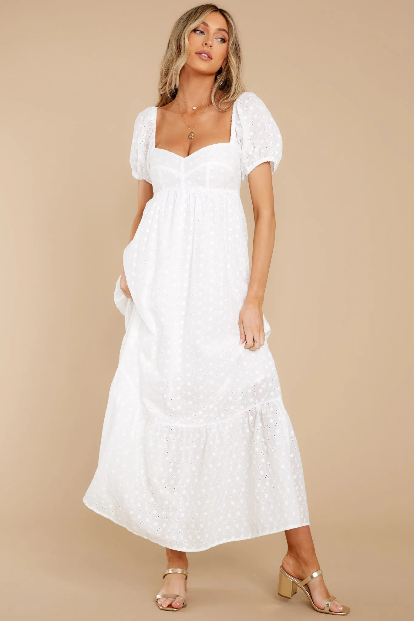 Joyful Glow White Eyelet Cotton Maxi Dress