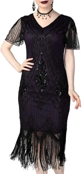 kayamiya Women's Flapper Dresses 1920s Sequins Art Deco Gatsby Cocktail Dress with Sleeve