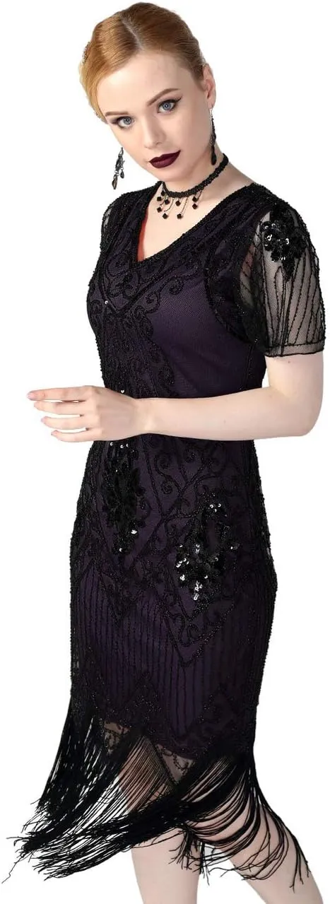 kayamiya Women's Flapper Dresses 1920s Sequins Art Deco Gatsby Cocktail Dress with Sleeve