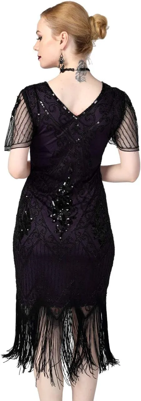 kayamiya Women's Flapper Dresses 1920s Sequins Art Deco Gatsby Cocktail Dress with Sleeve
