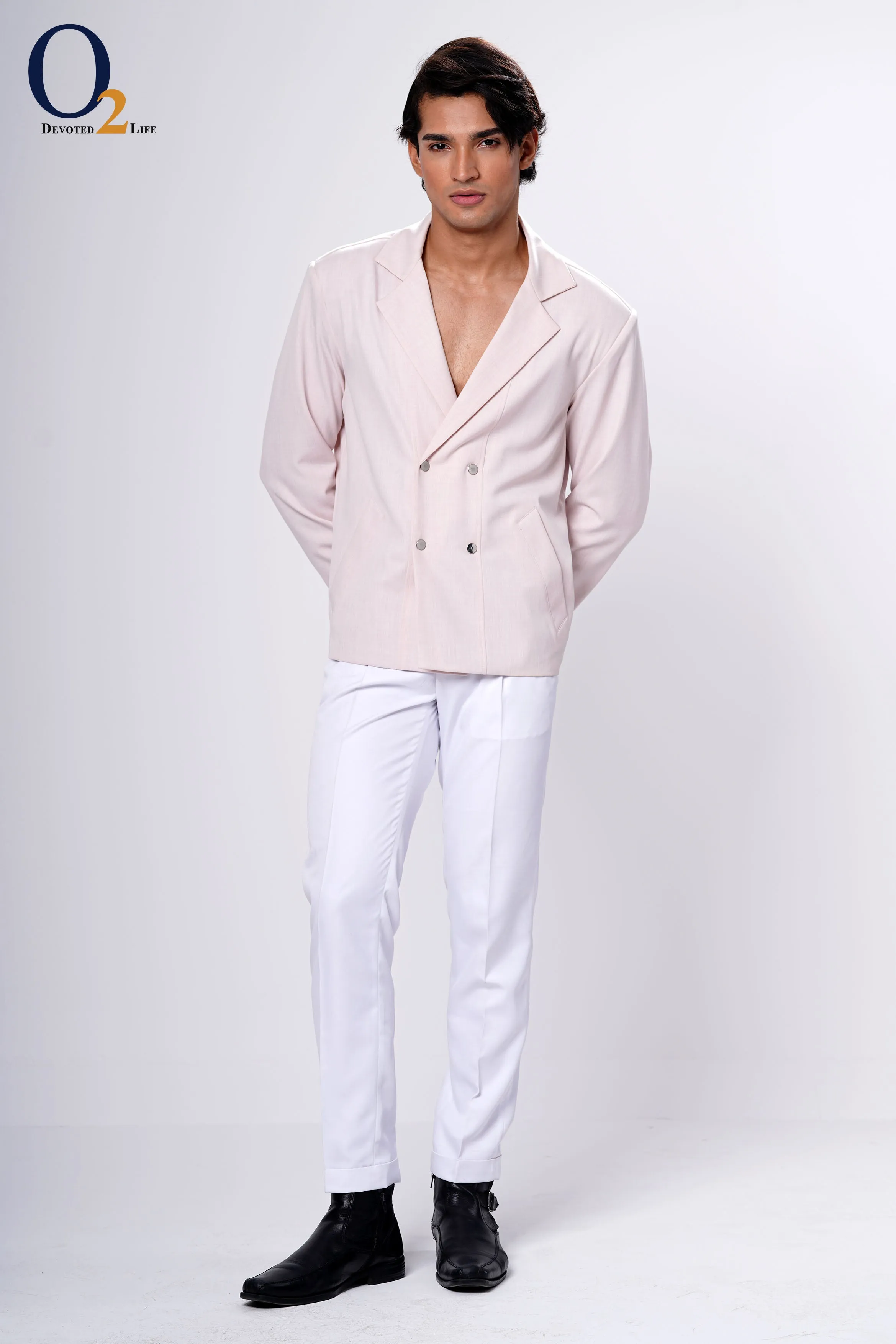 Linen Look Double Breasted Suit