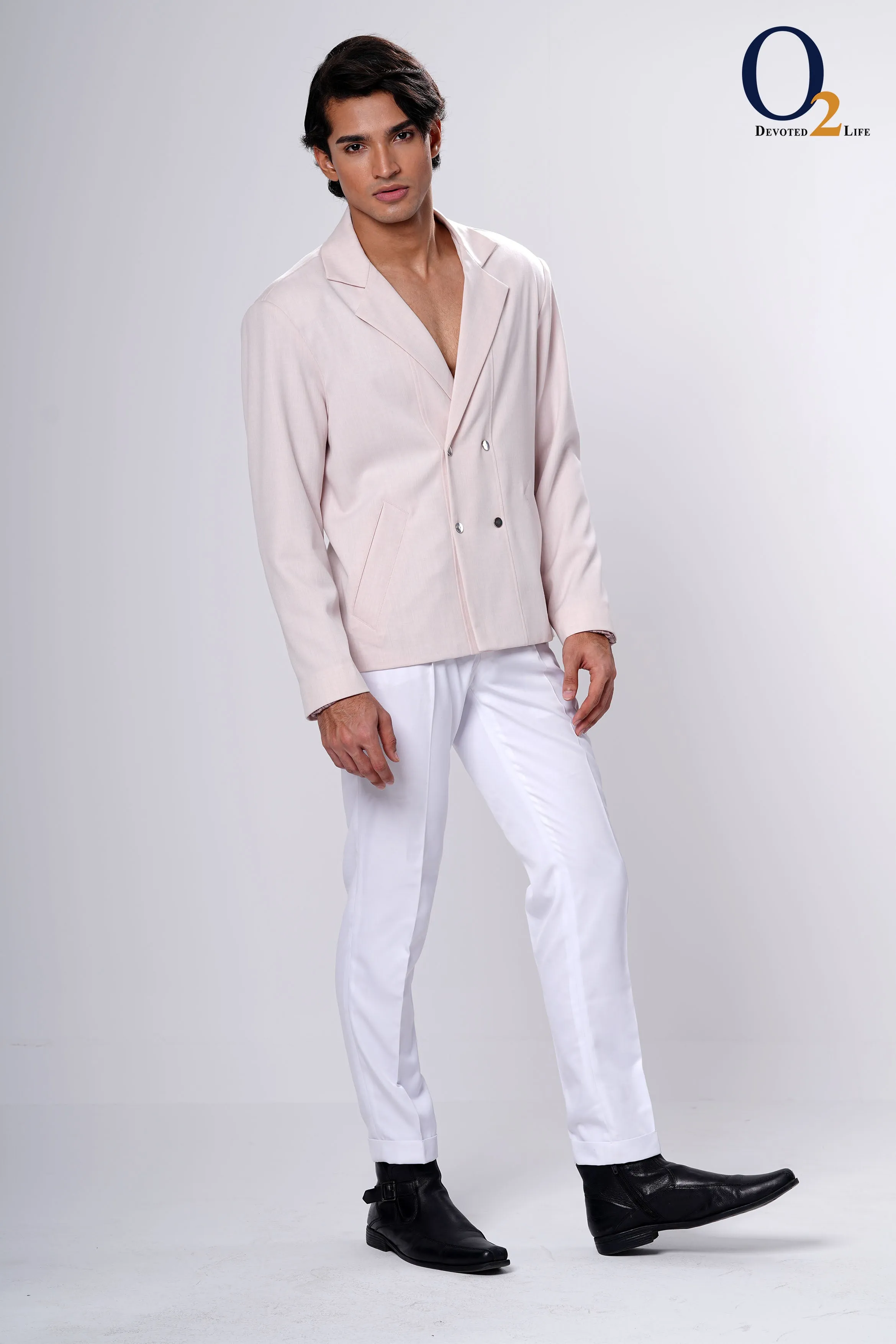 Linen Look Double Breasted Suit