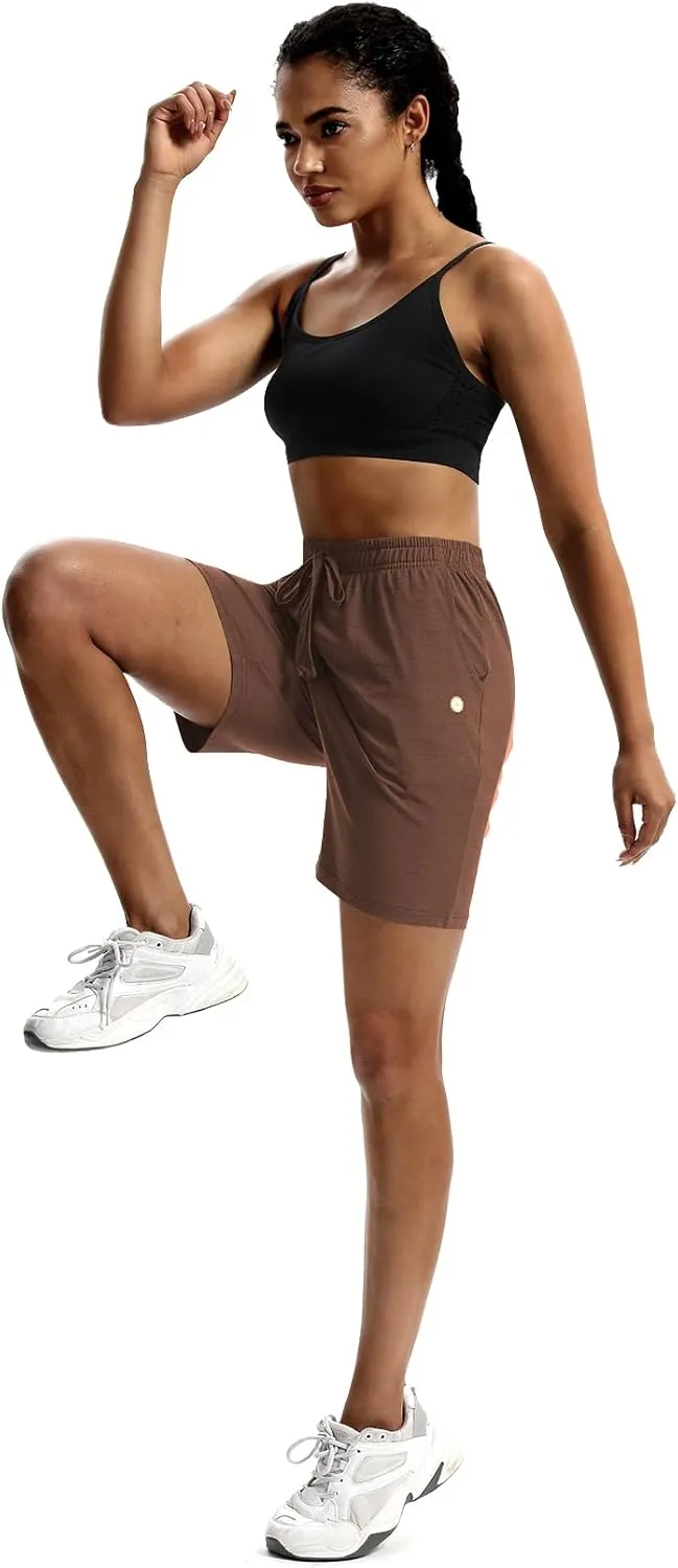 LUCKYCATCUS Women's 7" Bermuda Shorts Jersey Shorts with Pockets Workout Yoga Athletic Long Shorts for Women