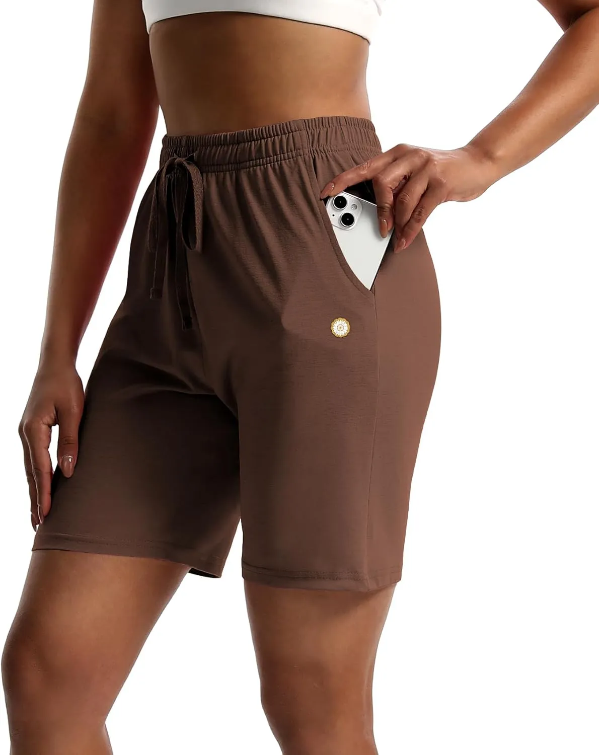 LUCKYCATCUS Women's 7" Bermuda Shorts Jersey Shorts with Pockets Workout Yoga Athletic Long Shorts for Women