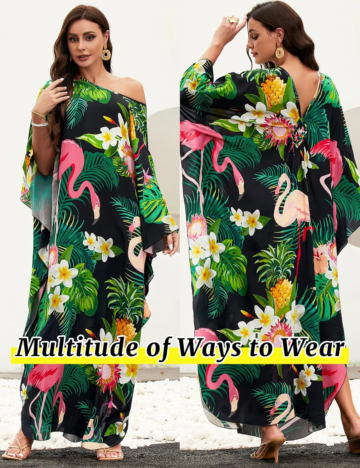 MAKABO Kaftan Dresses for Women, V Neck Moo Moos Colorful Print Cover Ups Caftan Beach Dresses for Swimwear