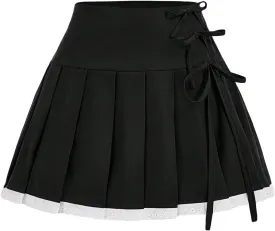 MakeMeChic Women's Bow High Waist Pleated A Line Mini Skirt Summer Skater Skirts