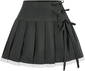 MakeMeChic Women's Bow High Waist Pleated A Line Mini Skirt Summer Skater Skirts