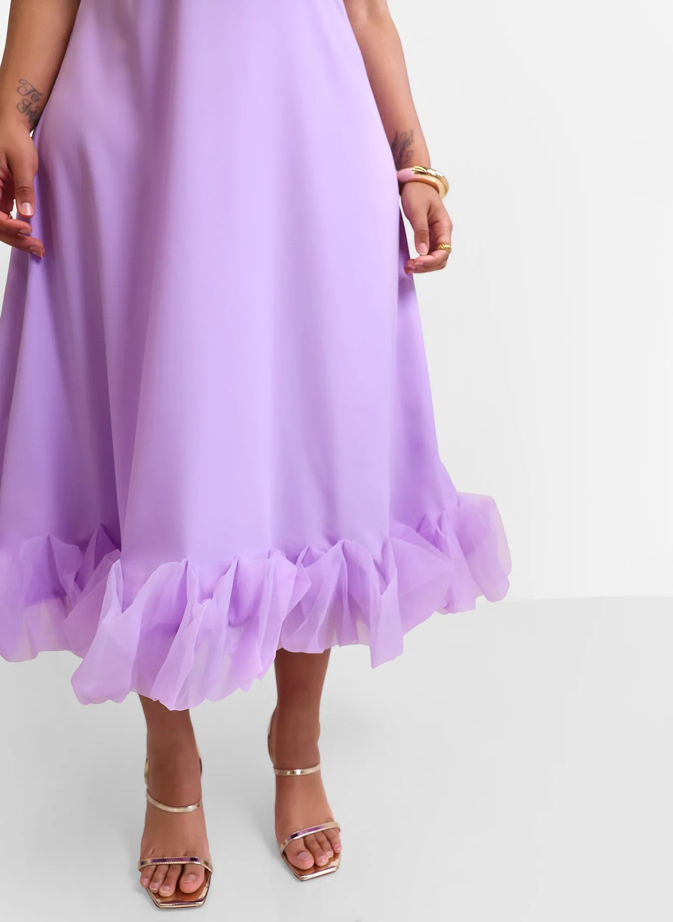 Margot Ruffle Hem Midi A Line Dress - Lilac