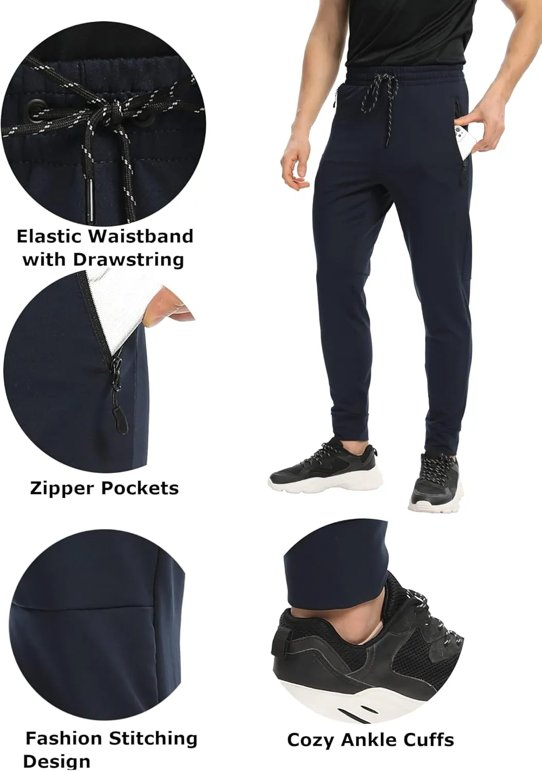 Men's Jogger Sweatpants with Zipper Pockets Track Joggers Workout Gym Sweat Pants for Men(1 Pack/2 Pack)