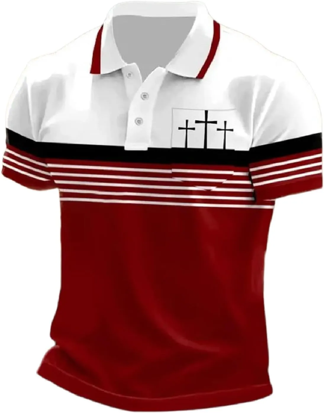 Men's Retro Faith Cross Printed with Pocket Polo Shirt Casual Tops Christian Polo Shirts