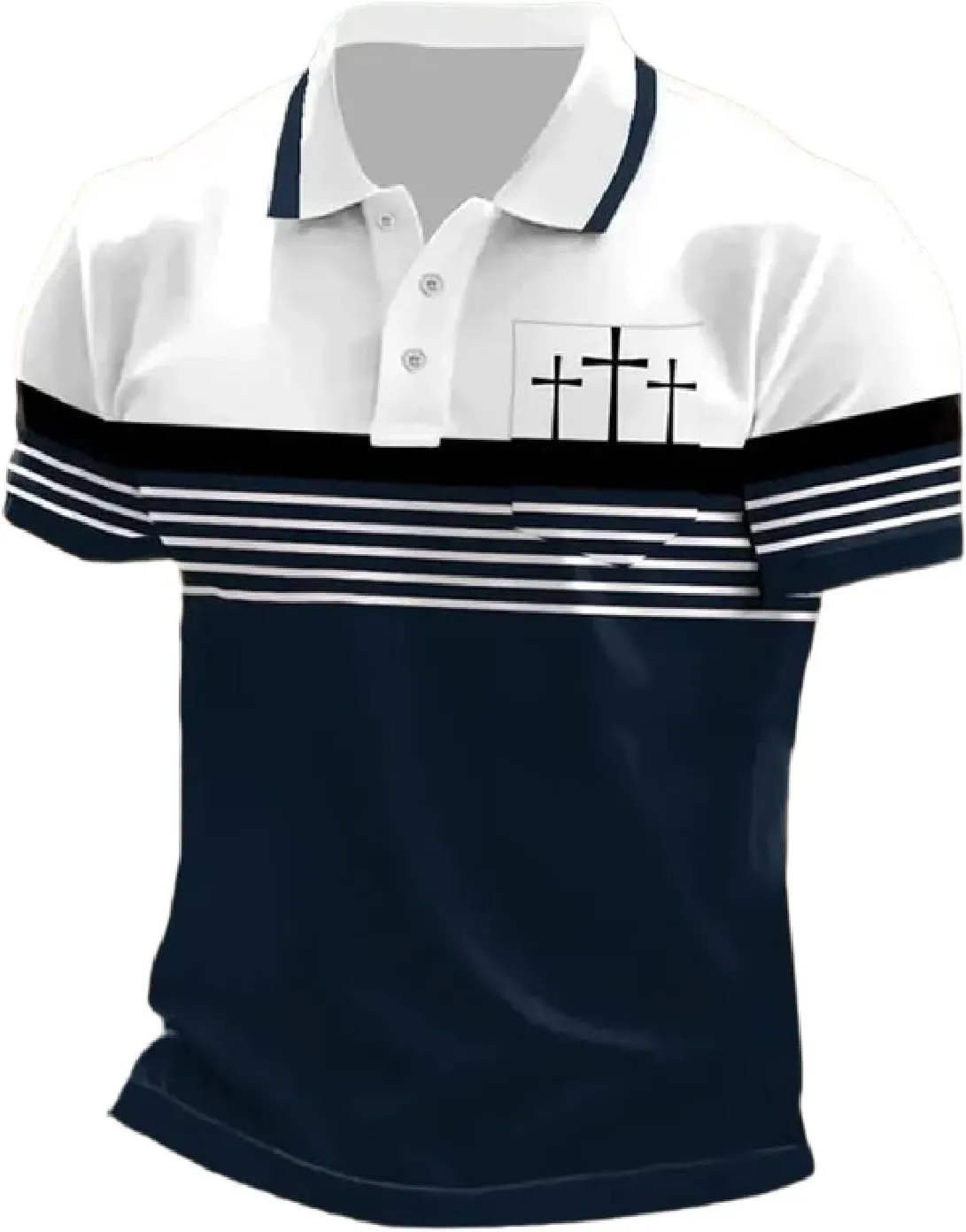 Men's Retro Faith Cross Printed with Pocket Polo Shirt Casual Tops Christian Polo Shirts