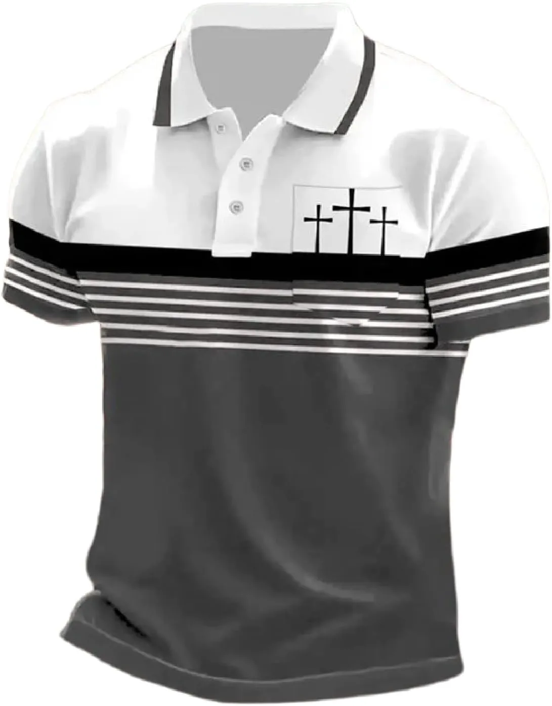 Men's Retro Faith Cross Printed with Pocket Polo Shirt Casual Tops Christian Polo Shirts