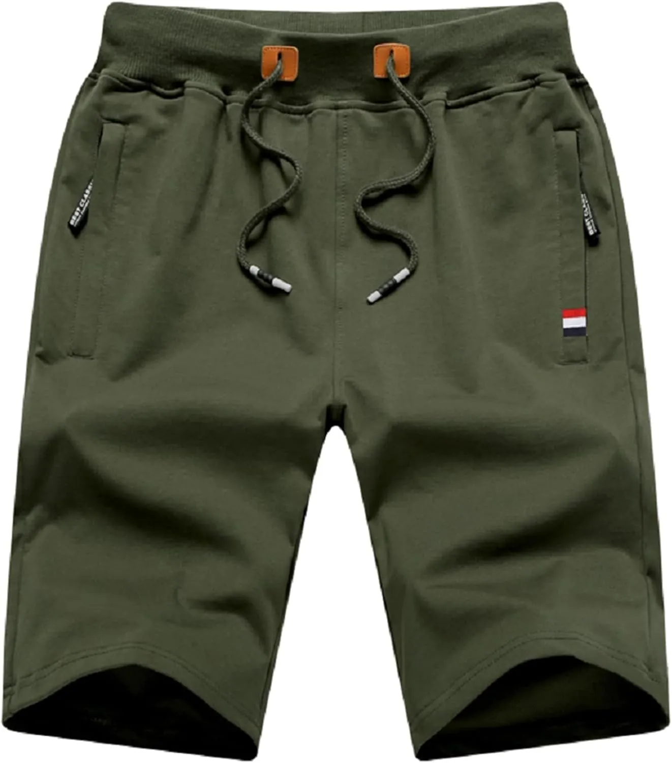 Mens Shorts Casual, Zipper Pocket Shorts Men Drawstring Elastic Waist