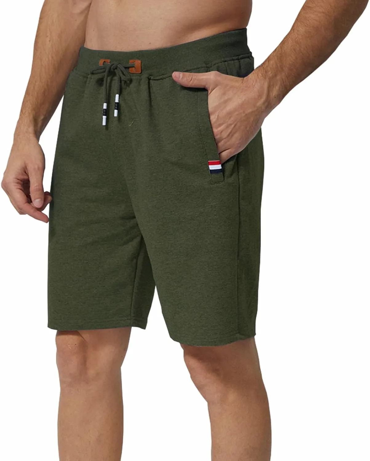 Mens Shorts Casual, Zipper Pocket Shorts Men Drawstring Elastic Waist
