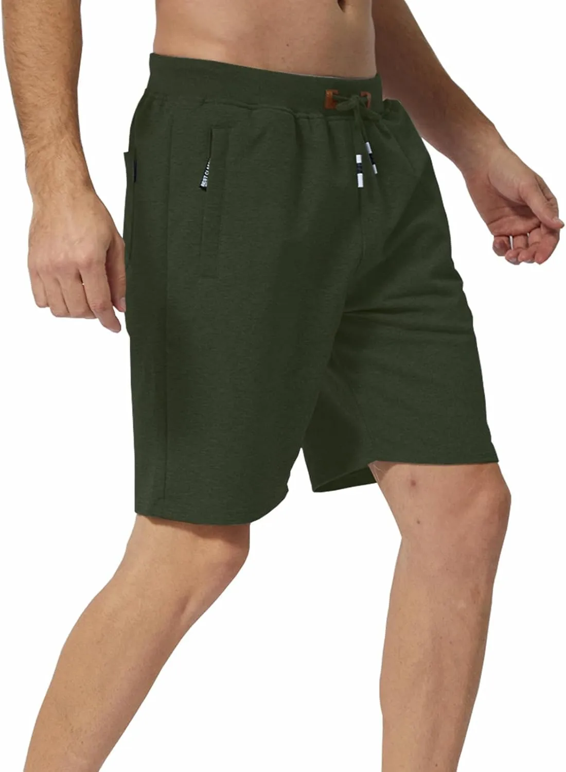 Mens Shorts Casual, Zipper Pocket Shorts Men Drawstring Elastic Waist