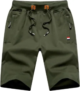 Mens Shorts Casual, Zipper Pocket Shorts Men Drawstring Elastic Waist