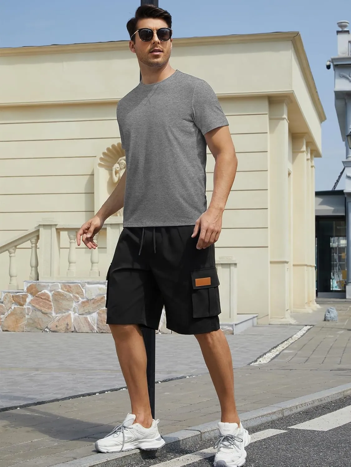Mens T Shirts Casual Crewneck Short Sleeve Cotton Tee Shirts Hipster Hip Hop Longline T-Shirt