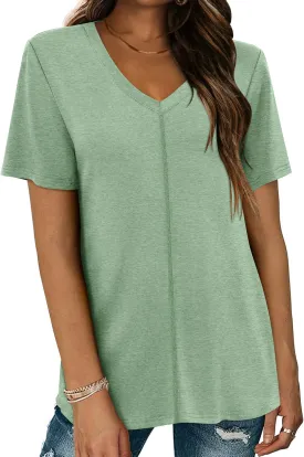 MIHOLL Womens T Shirts V Neck Short Sleeve 2025 Summer Tops Casual Loose T-Shirt