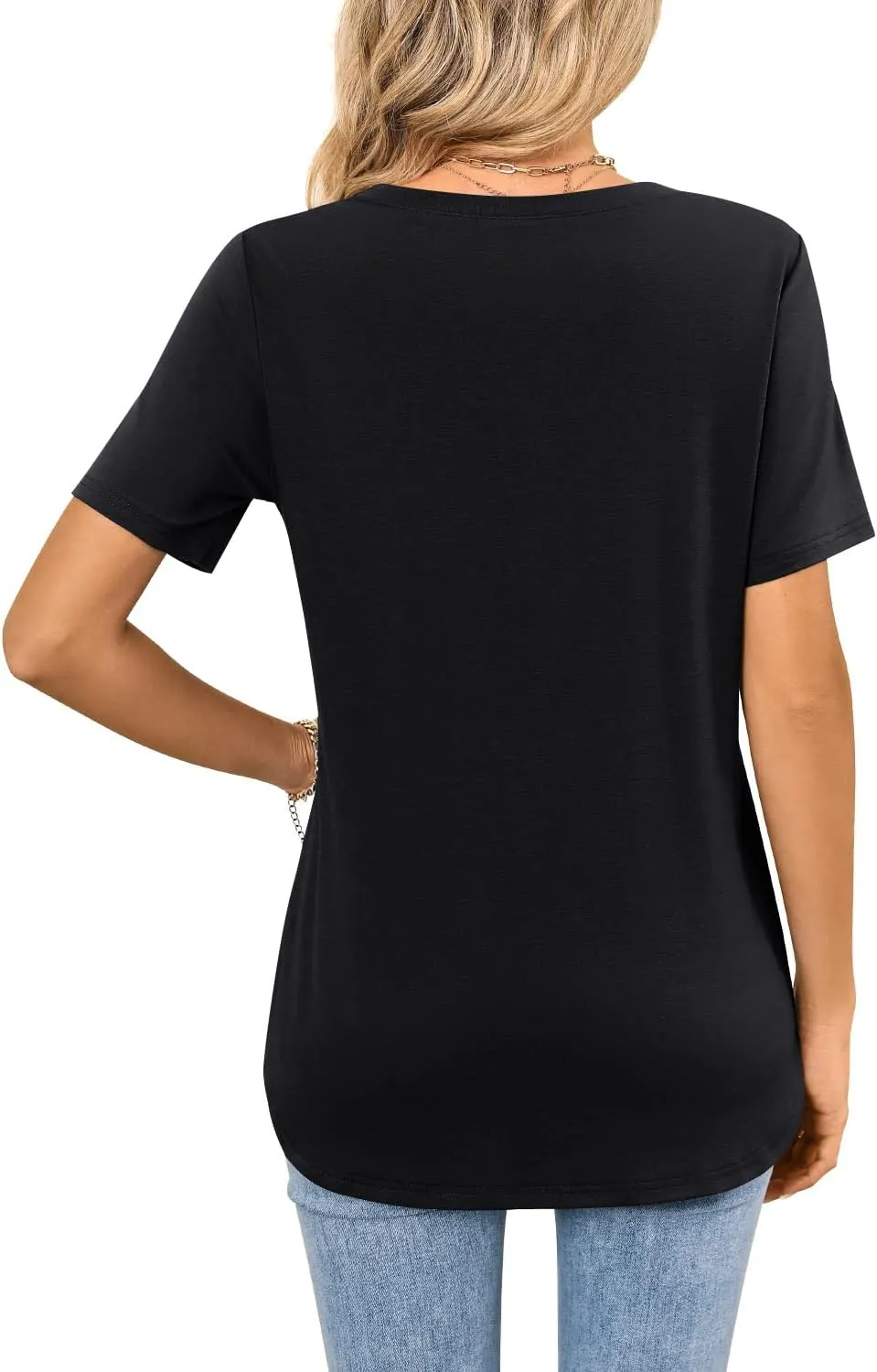 MIHOLL Womens T Shirts V Neck Short Sleeve 2025 Summer Tops Casual Loose T-Shirt