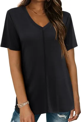 MIHOLL Womens T Shirts V Neck Short Sleeve 2025 Summer Tops Casual Loose T-Shirt