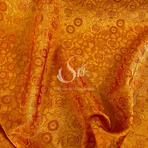 Orange Silk with Rose Flowers - Rose Pattern - PURE MULBERRY SILK fabric by the yard -  Floral Silk - Rose Silk -Luxury Silk - Natural silk - Handmade in VietNam- Silk with Design