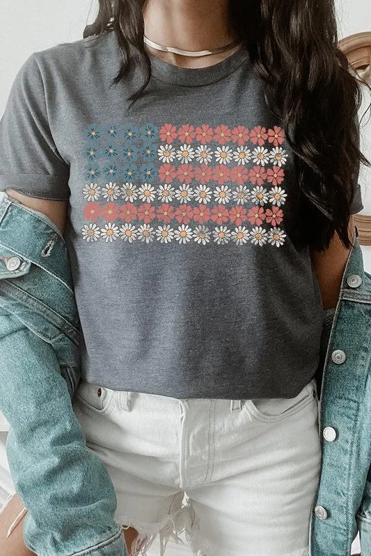 Patriotic Flower Flag Graphic T Shirts