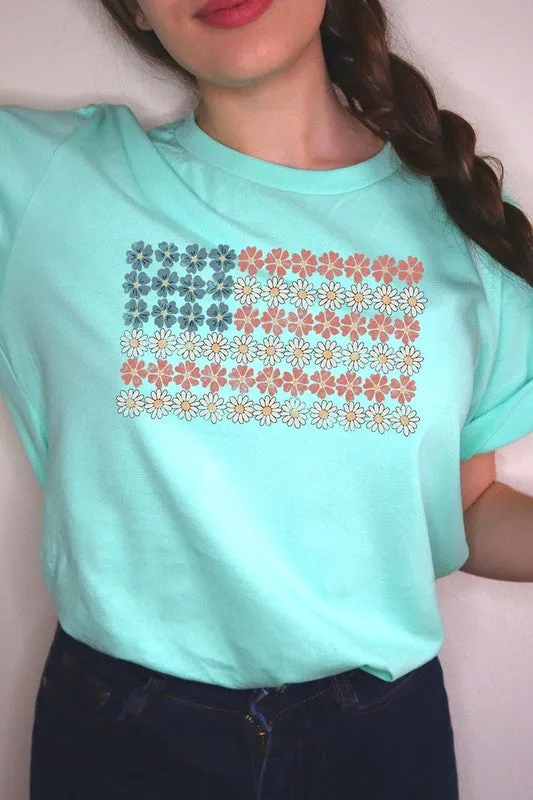 Patriotic Flower Flag Graphic T Shirts