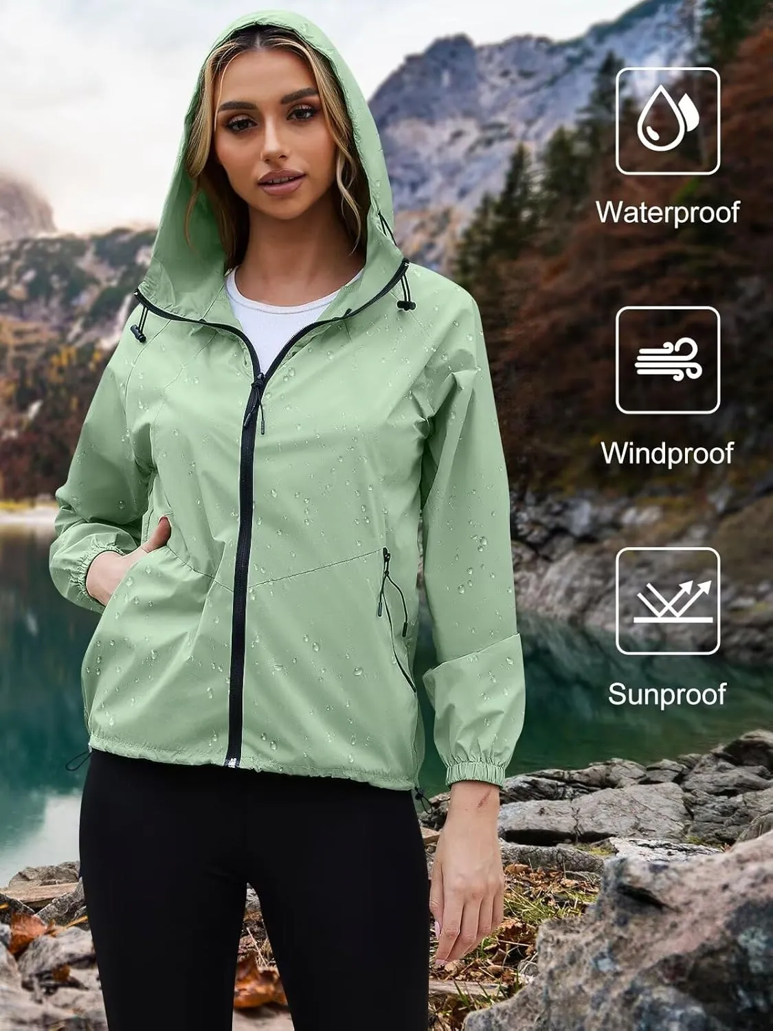 PITINAN Rain Jacket Women Waterproof Lightweight Rain Jacket With Hood Packable Raincoat with Pockets S-XXL