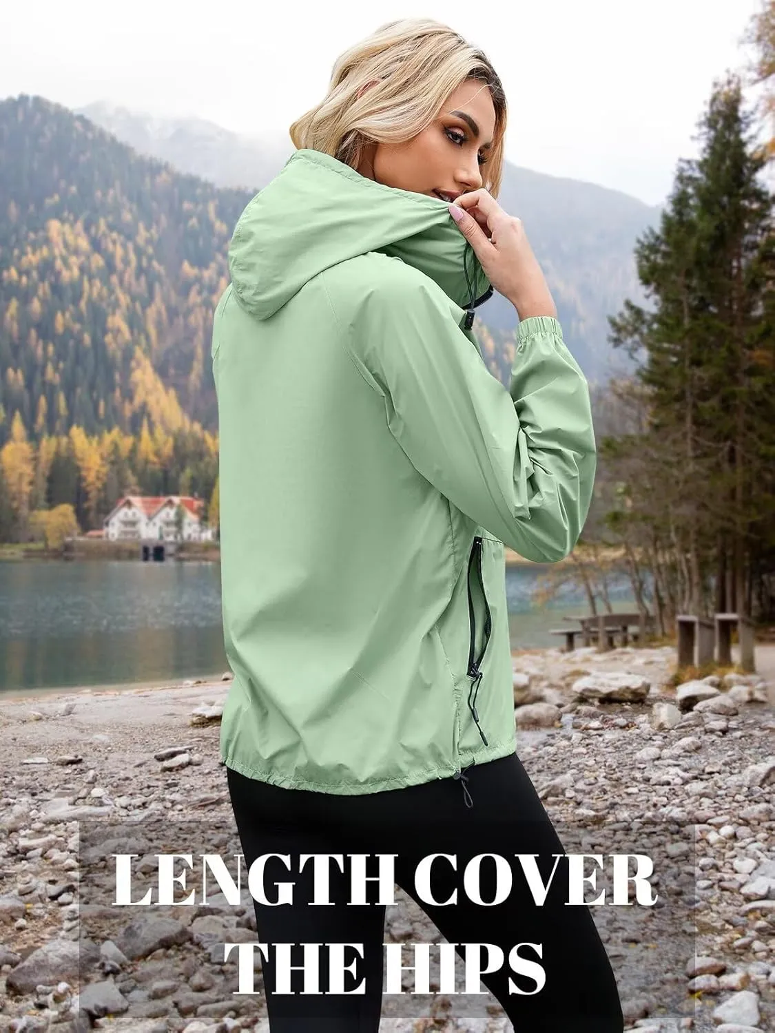 PITINAN Rain Jacket Women Waterproof Lightweight Rain Jacket With Hood Packable Raincoat with Pockets S-XXL