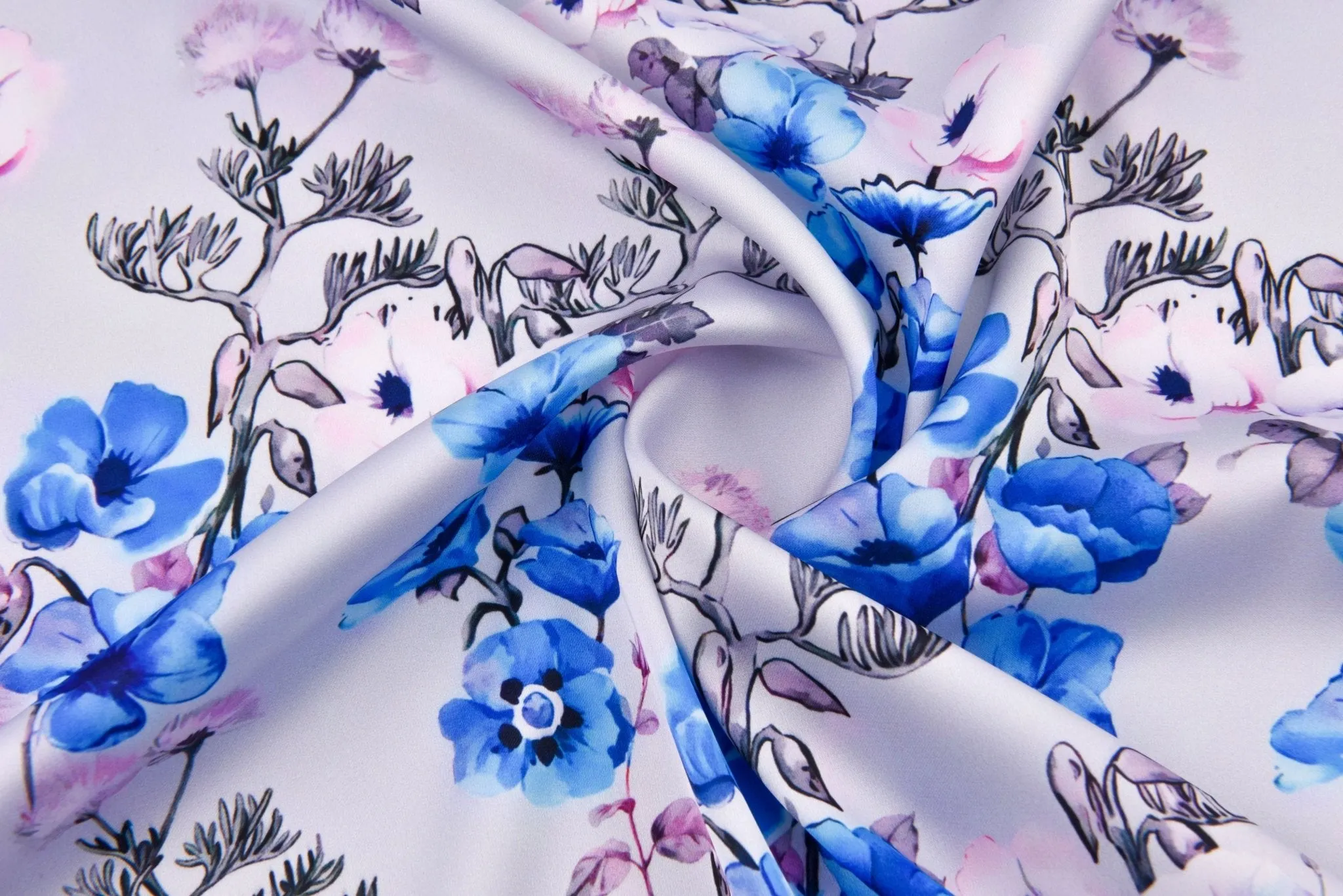 Premium Stretch Silky Satin Digital Print Fabric- Wild Flowers-#10/1