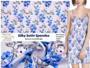 Premium Stretch Silky Satin Digital Print Fabric- Wild Flowers-#10/1