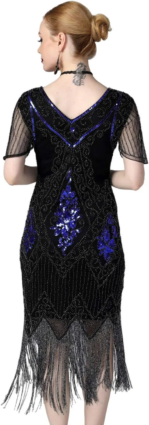 PrettyGuide Women's 1920s Dress Sequin Art Deco Flapper Dress with Sleeve